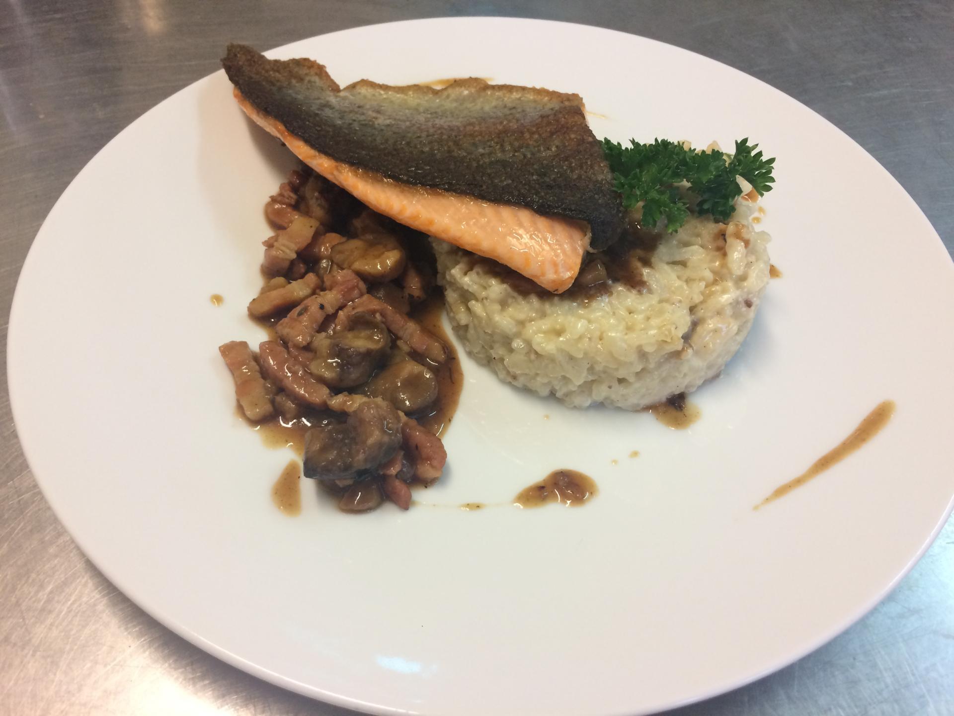 Truite de l’Ardèche et son risotto aux marrons